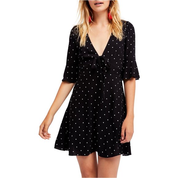 Free People Revolve All Yours Black White Polka Dot Tie-Front Dress - Picture 1 of 6